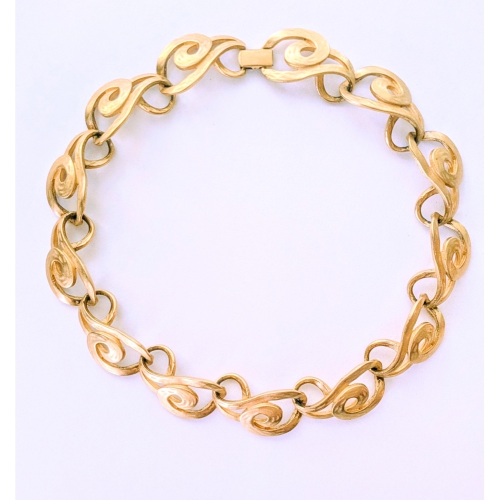 ERWIN PEARL  Signed Designer Hammered Matte Gold Plate Swirl Choker Necklace 16"